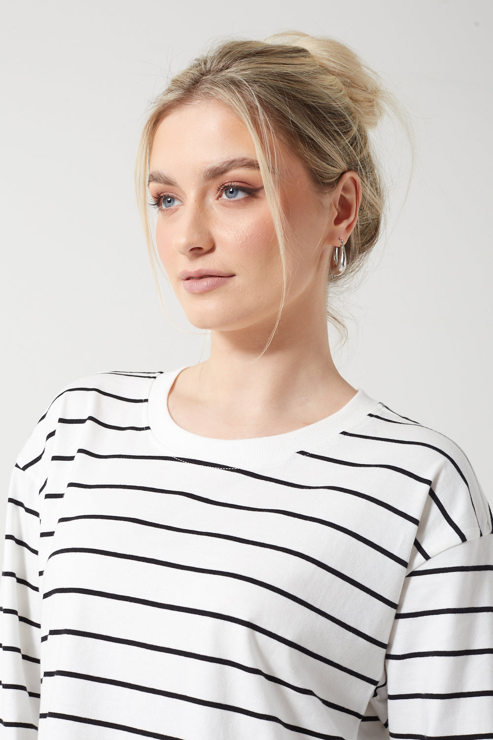 Laura Long Sleeve Boxy Stripe Top in White