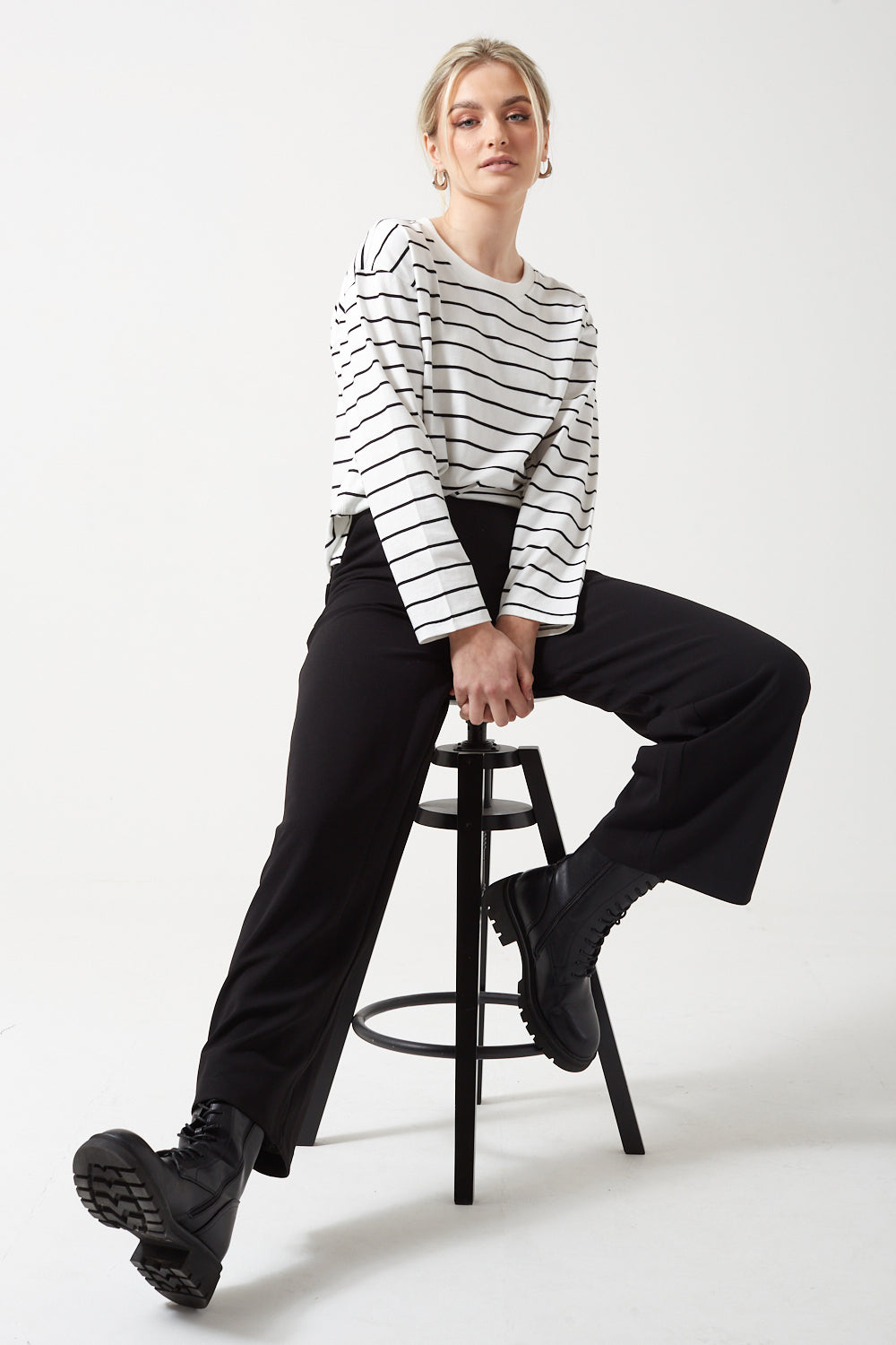 Laura Long Sleeve Boxy Stripe Top in White