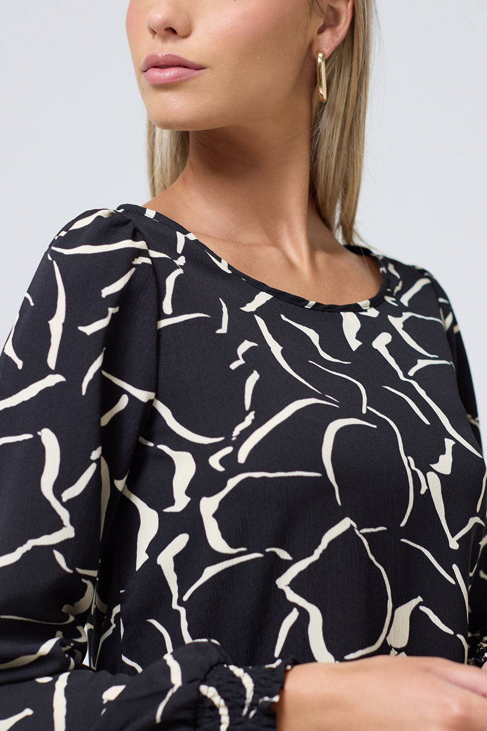 Elite Life Long Sleeve Printed Top in Black