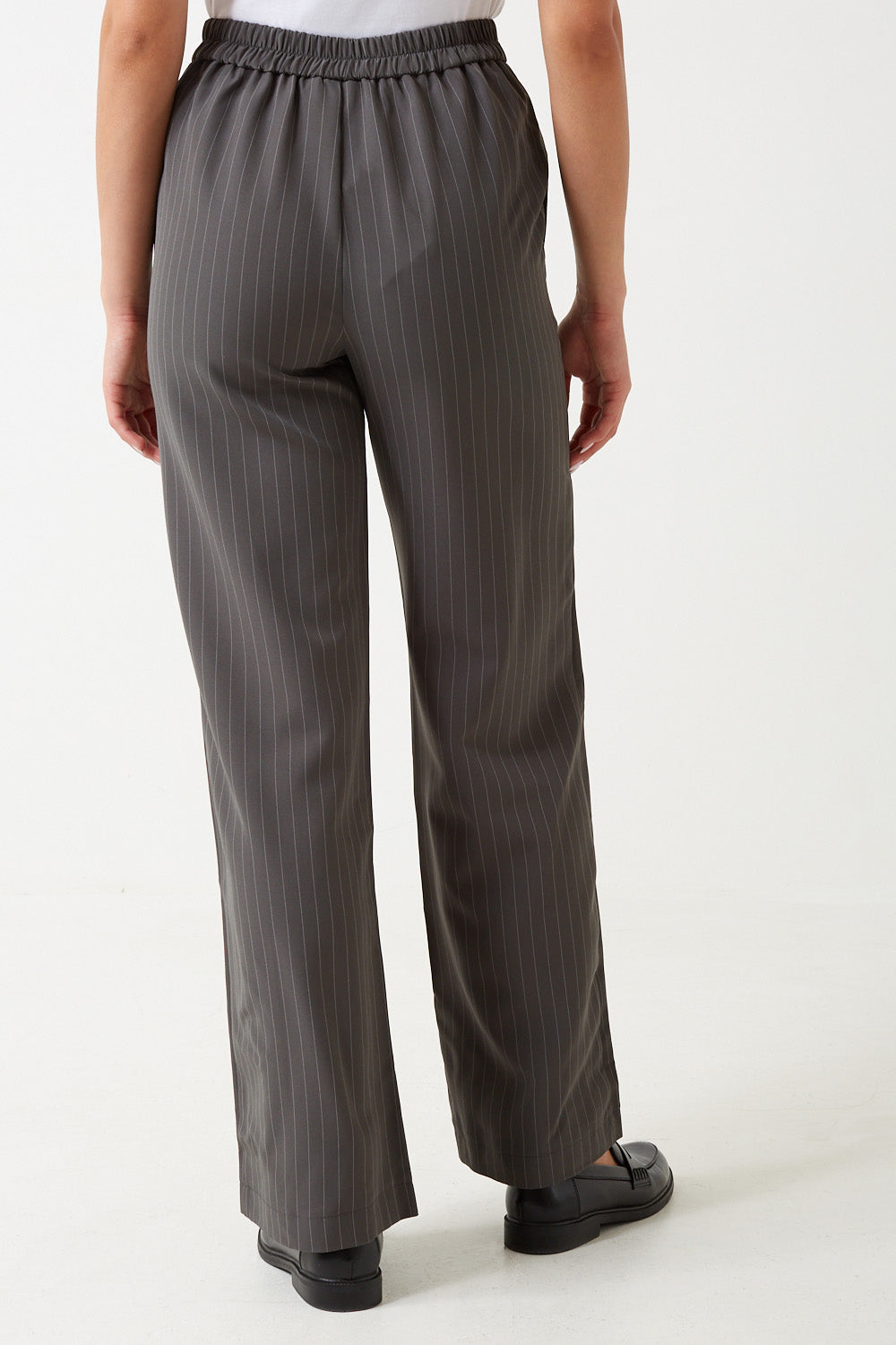 Bossy High Waisted Pinstripe Trousers in Grey