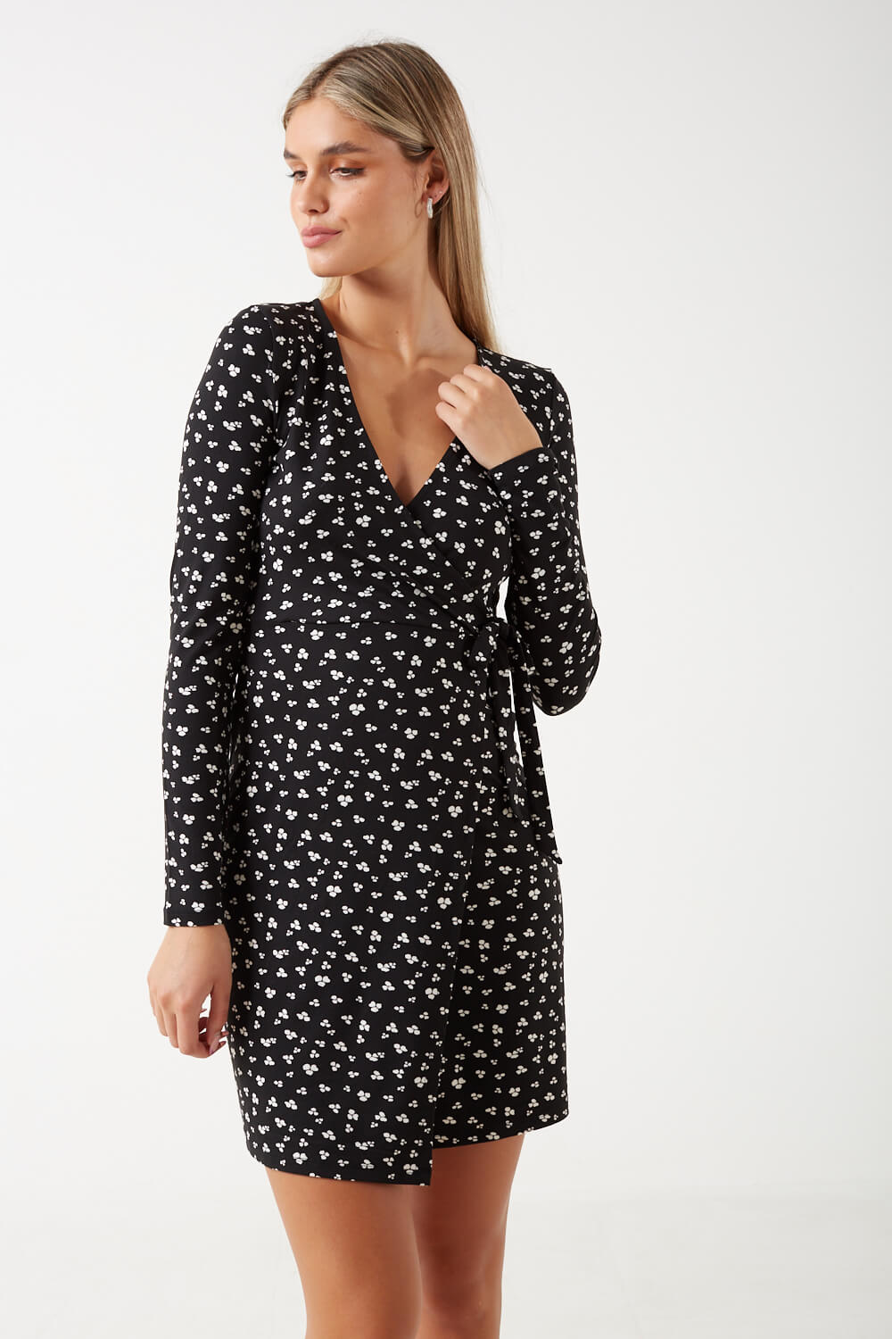 Nala Wrap Mini Dress in Black