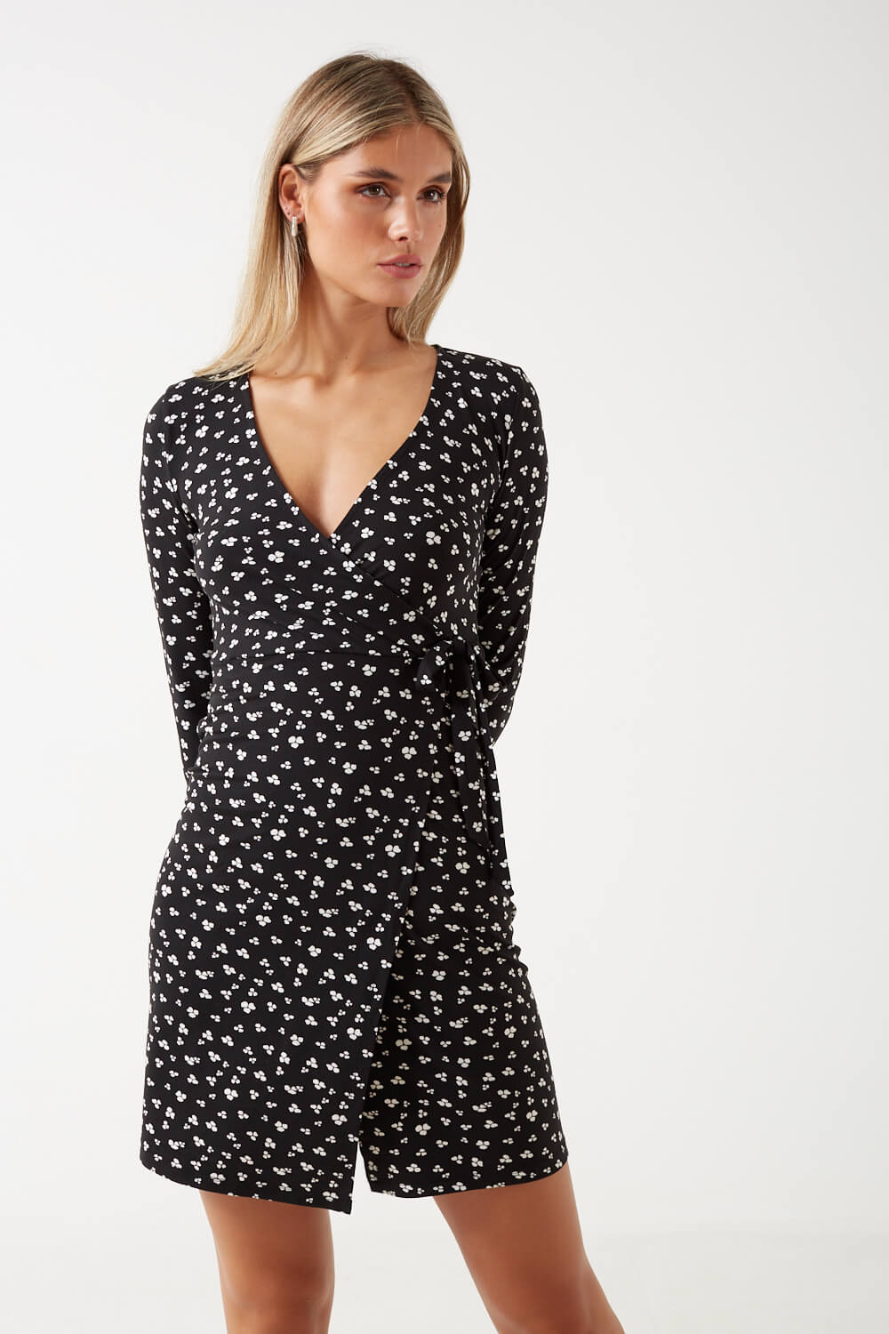 Nala Wrap Mini Dress in Black
