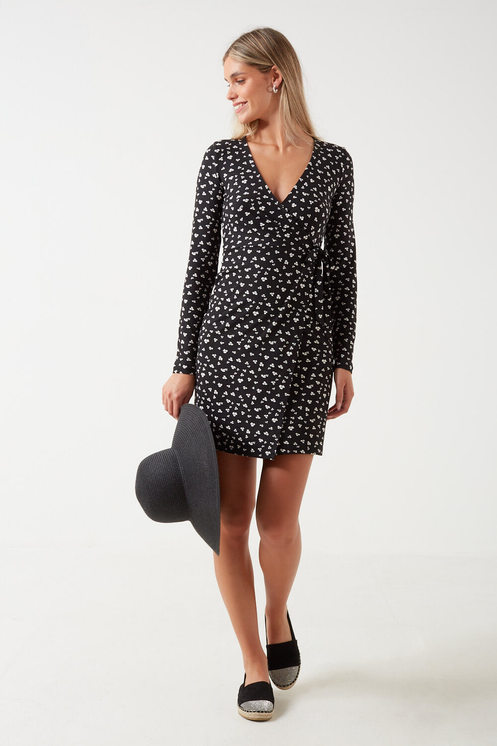 Nala Wrap Mini Dress in Black