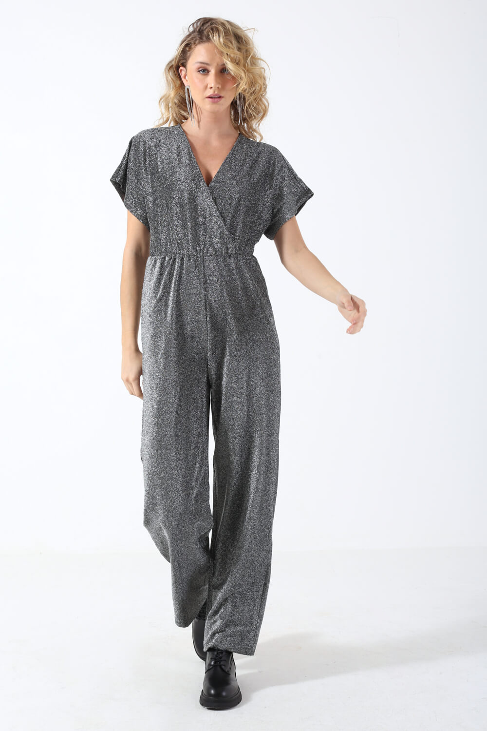 Serina Wrap Jumpsuit in Silver