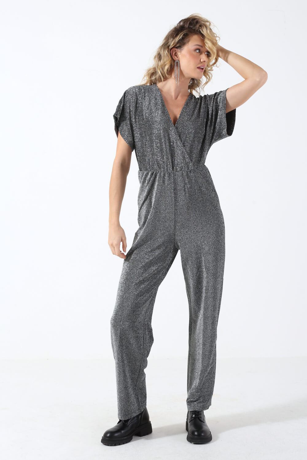 Serina Wrap Jumpsuit in Silver