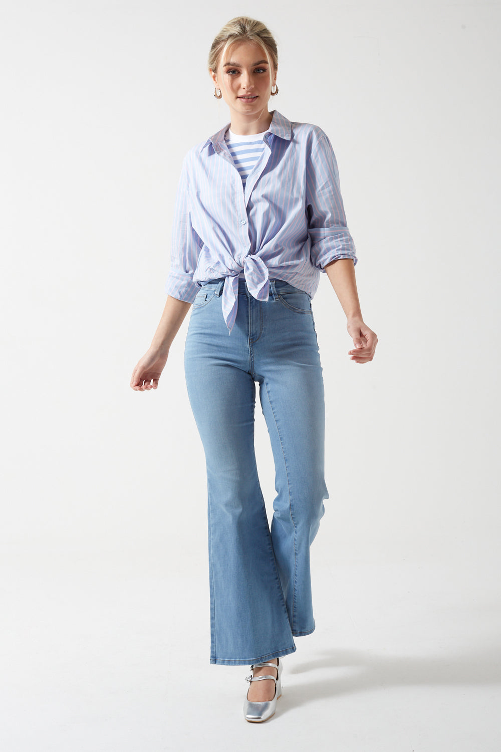 Nelly L/S Loose Striped Shirt in Blue and Pink