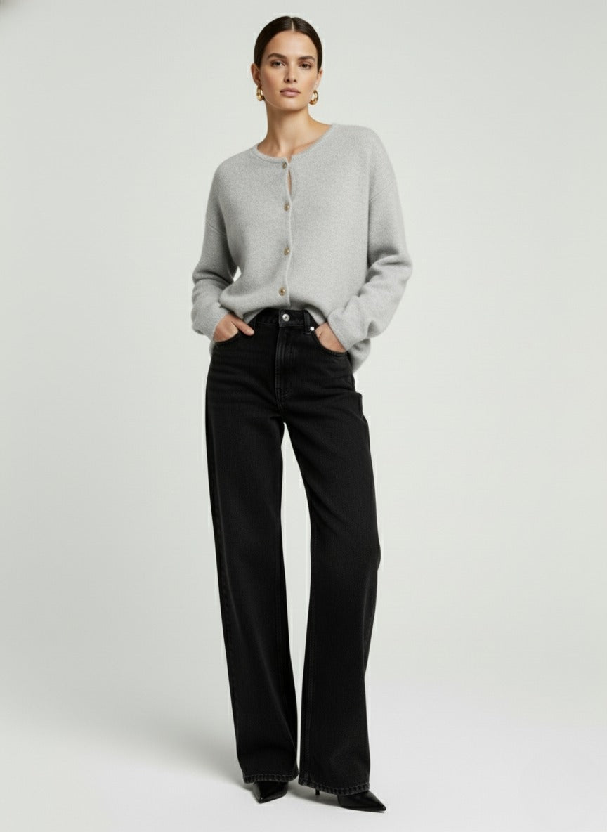 The Clara Luxe Knit Cardigan In Light Grey