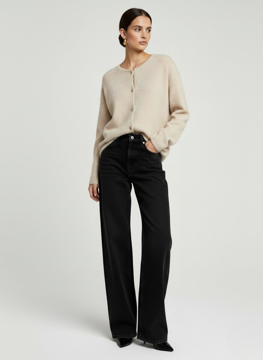 The Clara Luxe Knit Cardigan In Stone