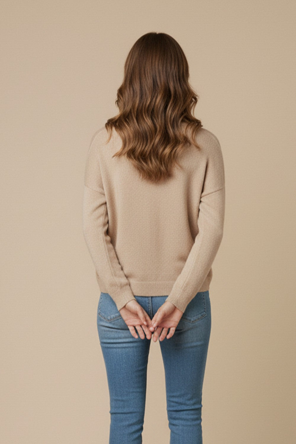 Tia V Neck Top in Beige