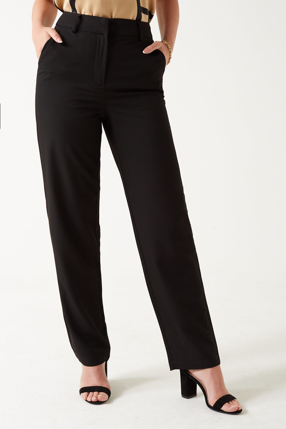 Zelda High Waisted Straight Leg Trousers in Black