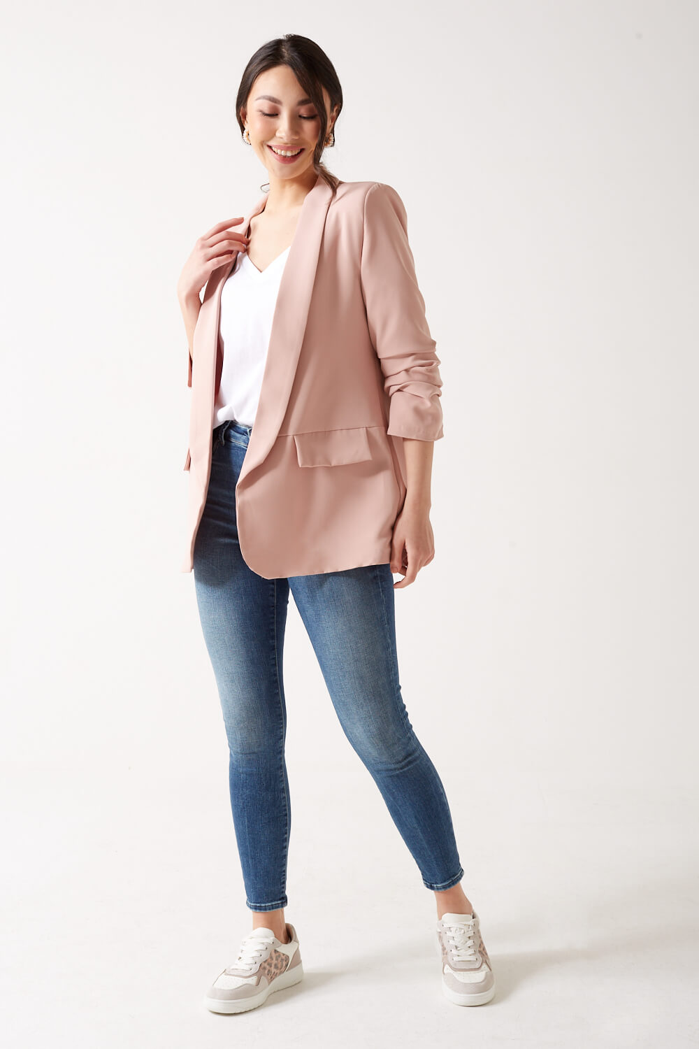 Chantel Ruched Sleeve Blazer in Blush