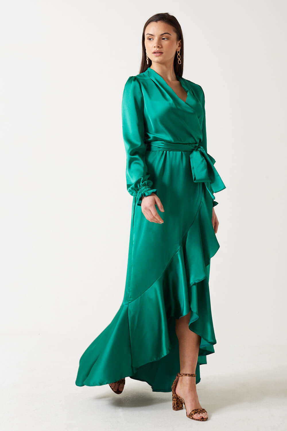 Naomi Satin Maxi Dress in Green
