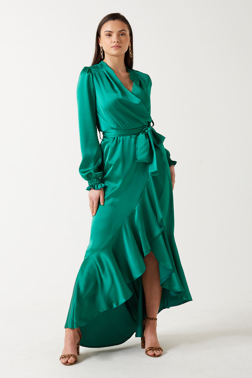 Naomi Satin Maxi Dress in Green