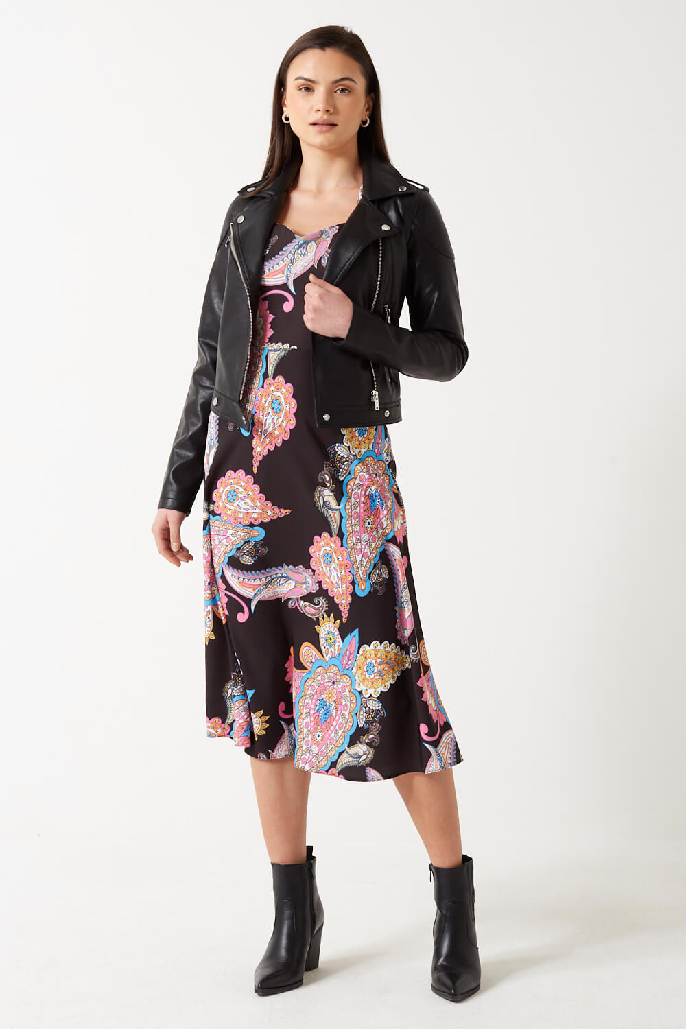 Georgina Floral Print Midi Dress in Black