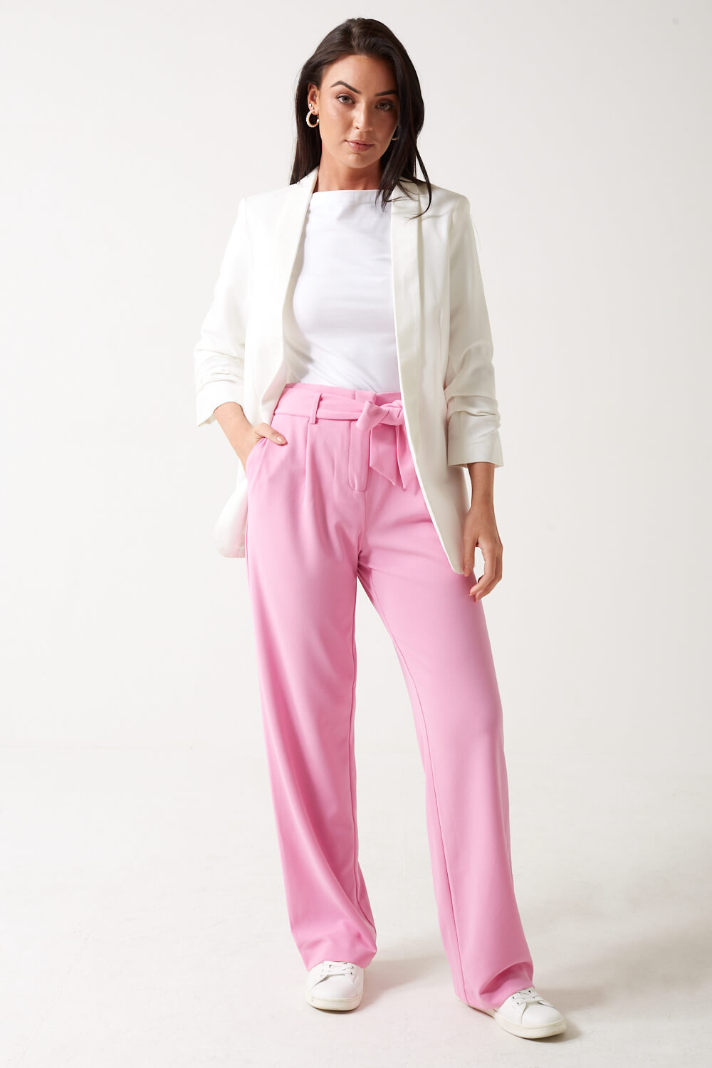 Carolina High Waisted Wide Leg Trousers in Pink