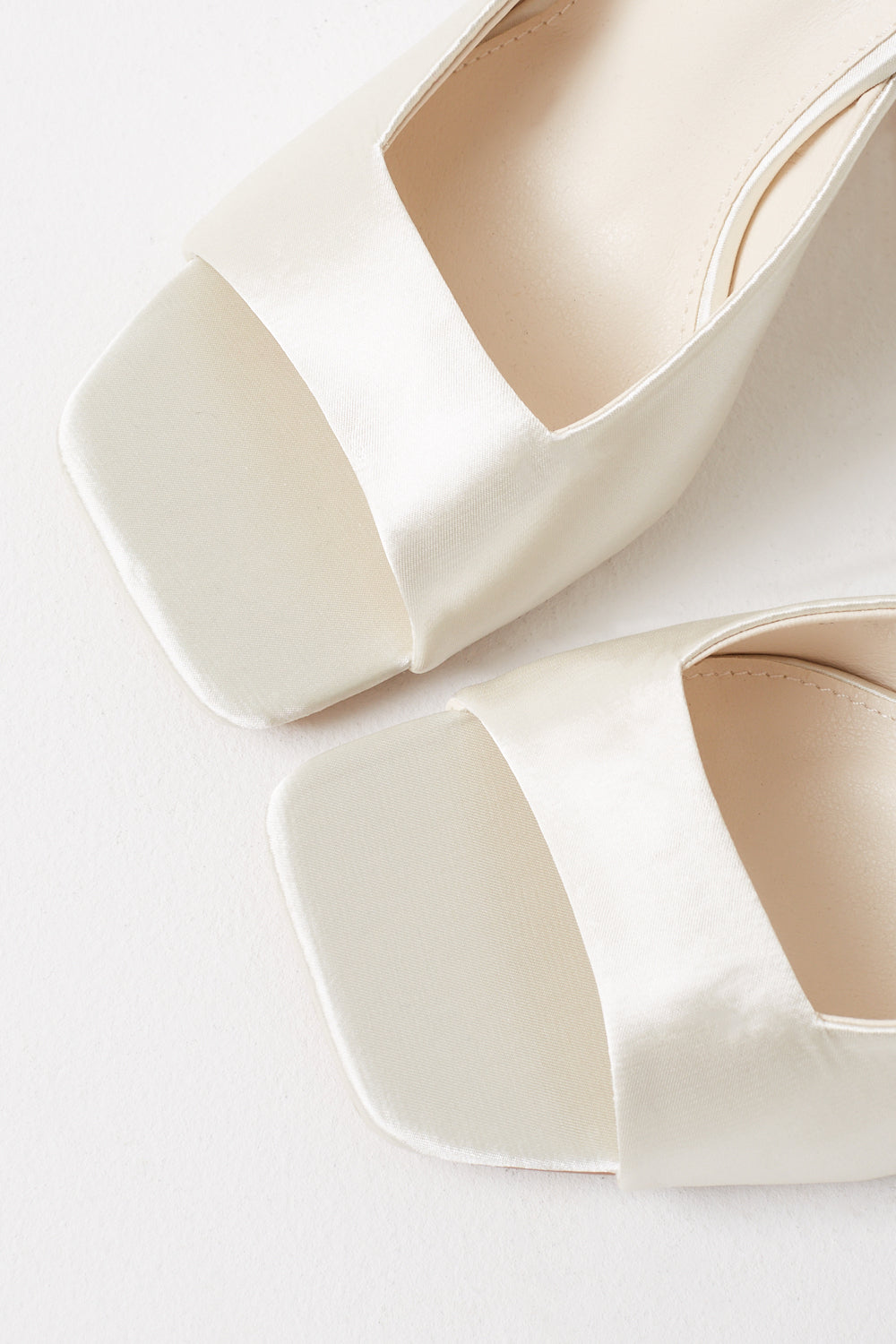 Tanya Square Toe Satin Mule Heel in Champagne