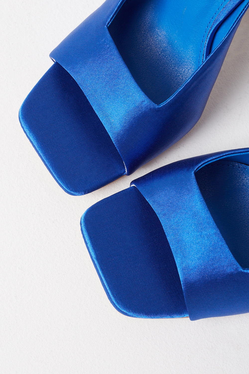 Tanya Square Toe Satin Mule Heel in Blue