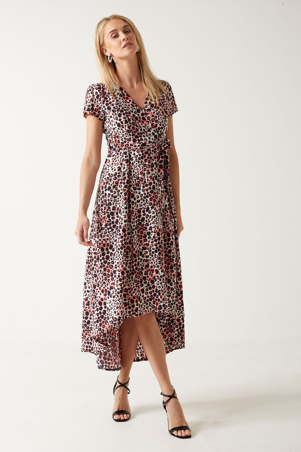 Jesse Animal Print Wrap Maxi Dress in Pink