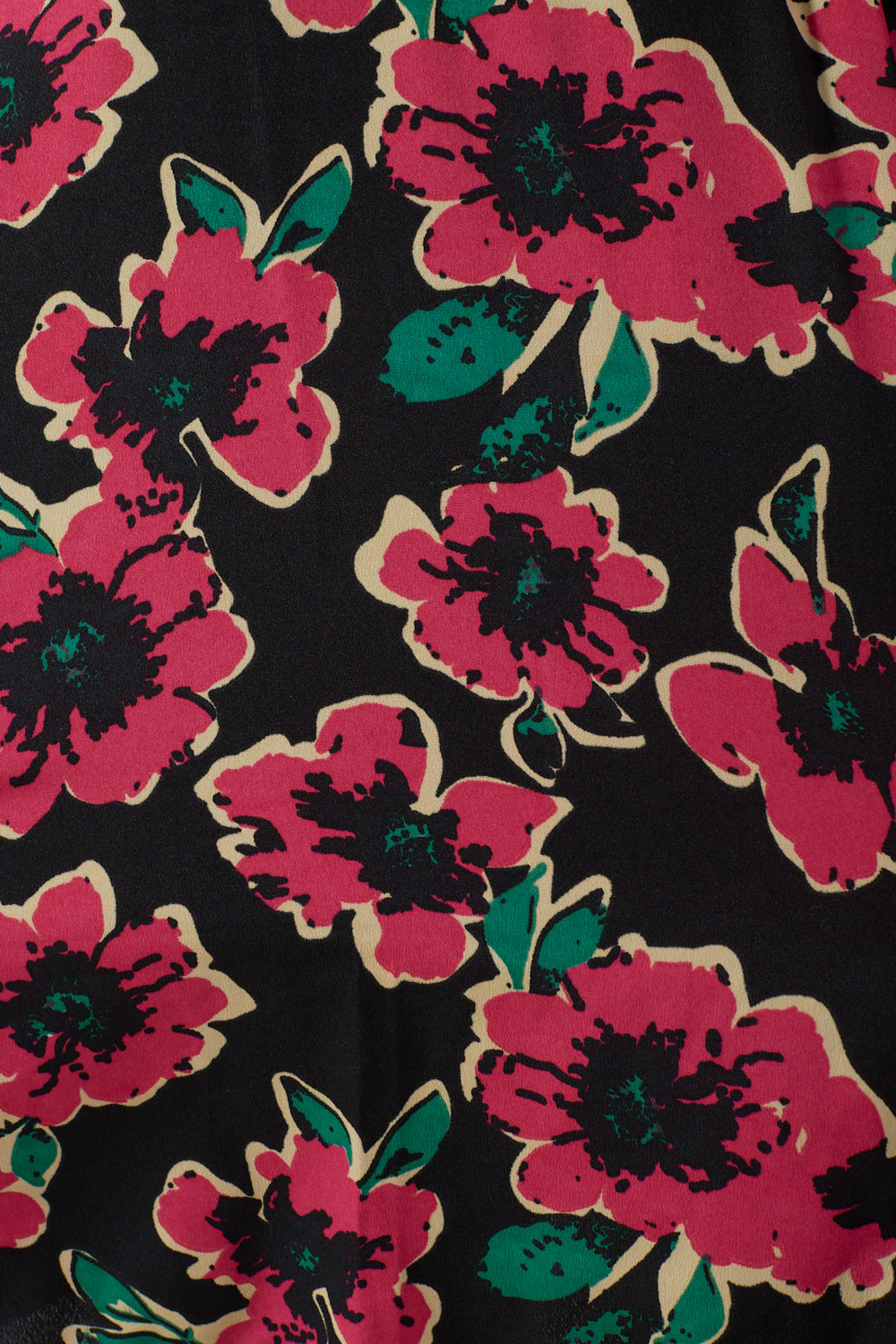 Caine L/S Short Pink Flowers Printed Dress in Black
