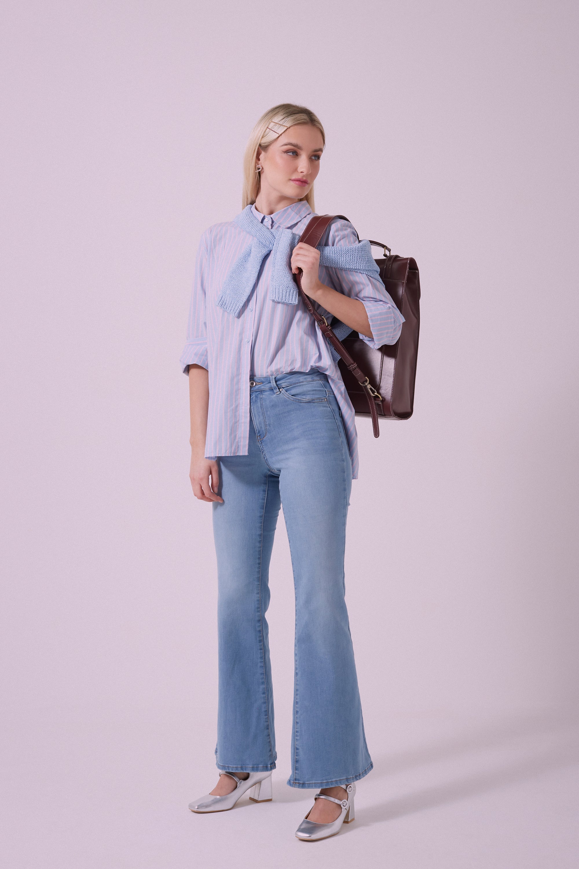 Rose HW Retro Flared Denim in Light Blue