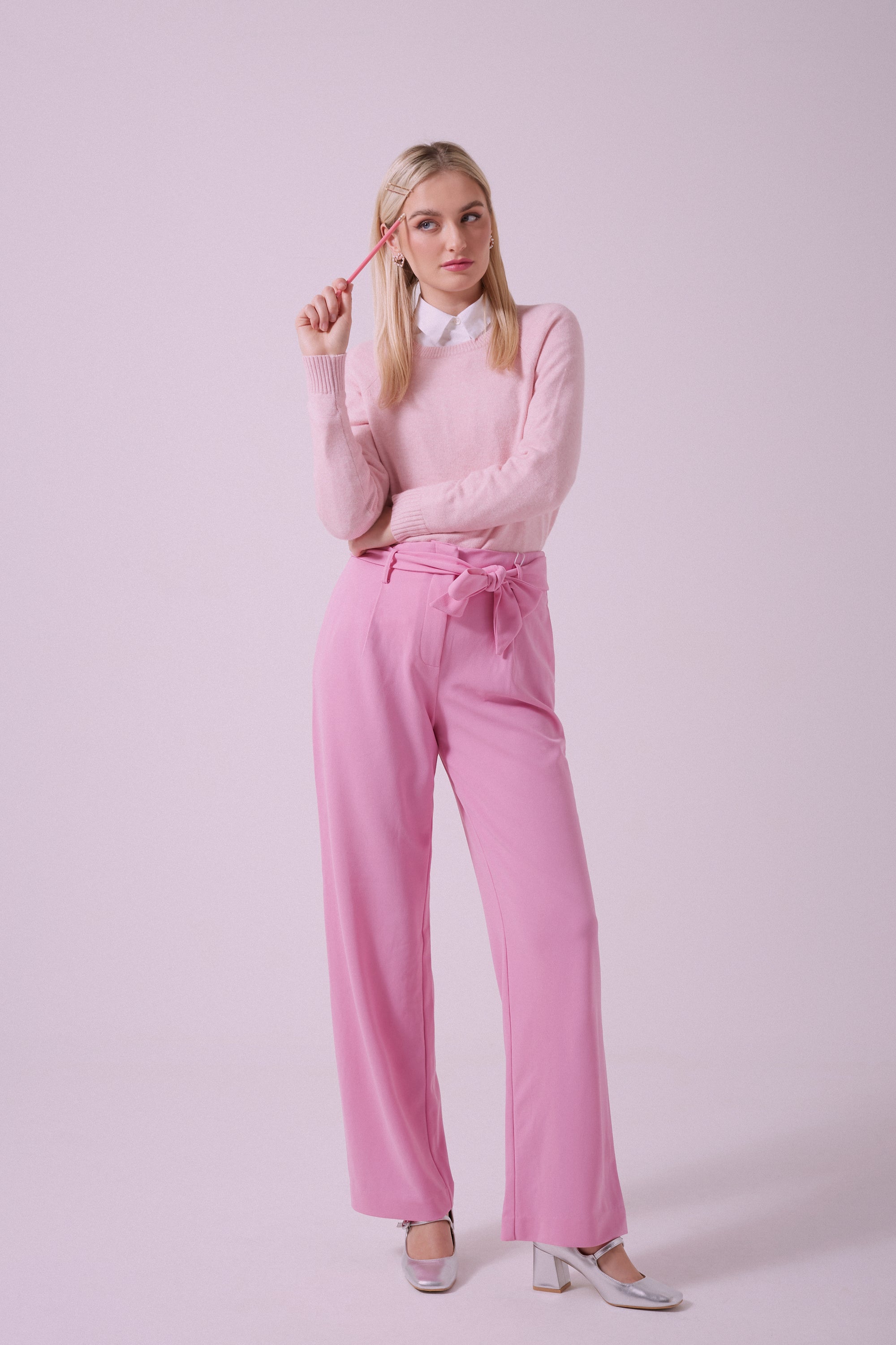 Carolina High Waisted Wide Leg Trousers in Pink
