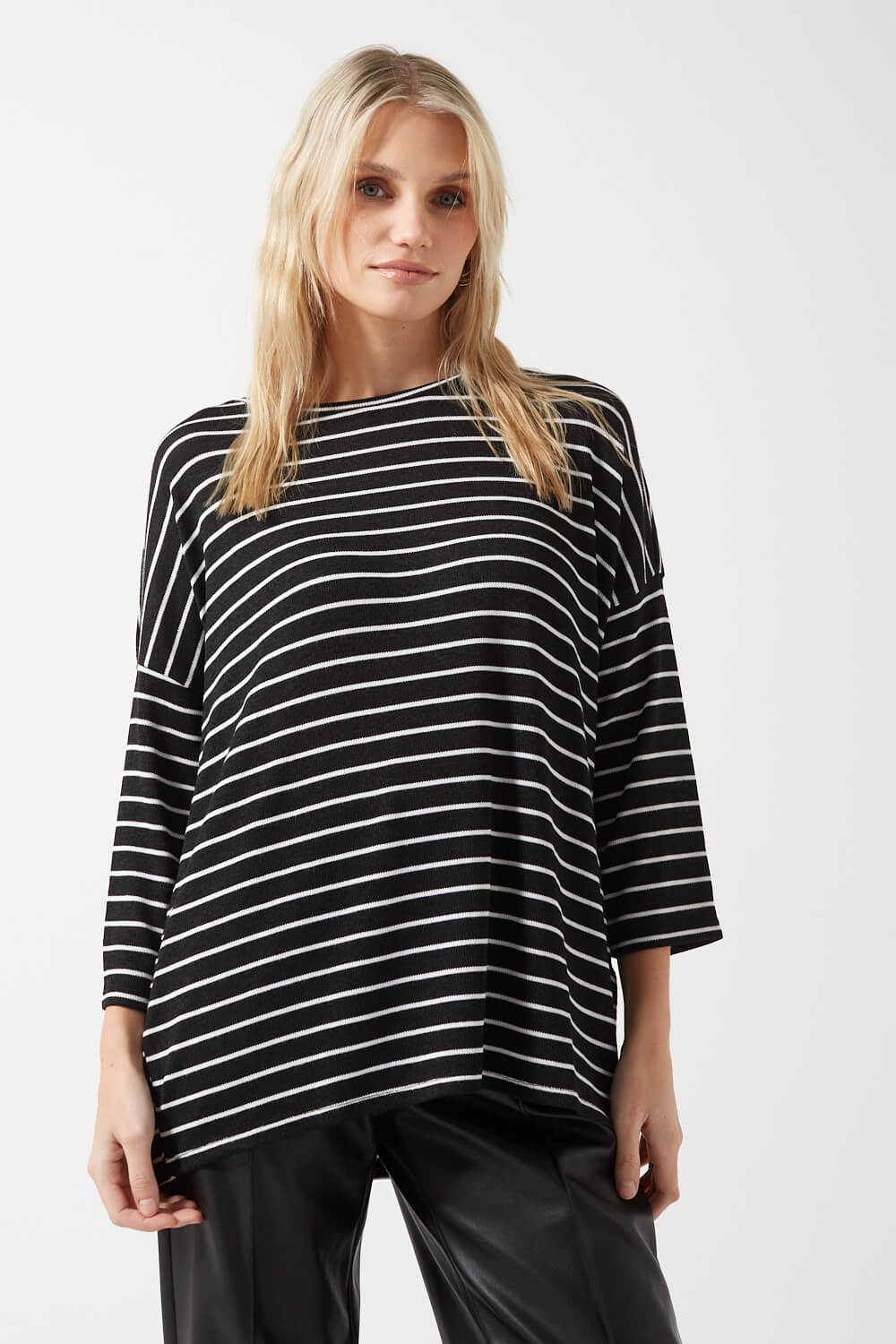 Brianna 3/4 Sleeves Striped Pullover in Black