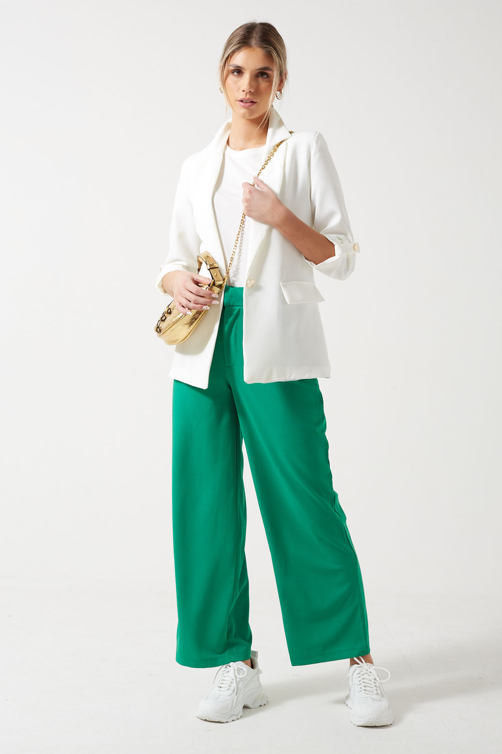 Catia Wide Leg Trousers in Green
