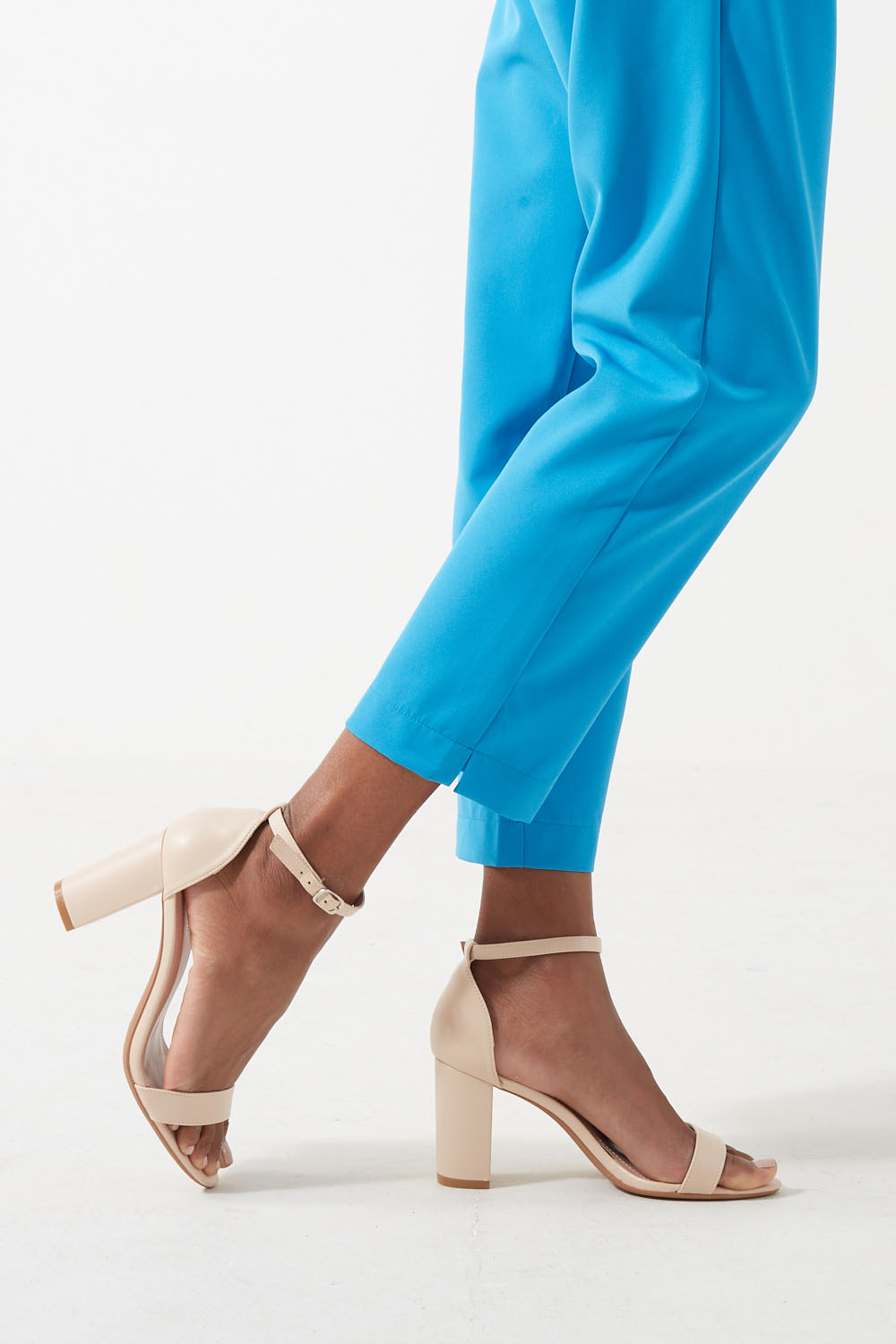 Tyla Leather Look Block Heel Sandals in Beige