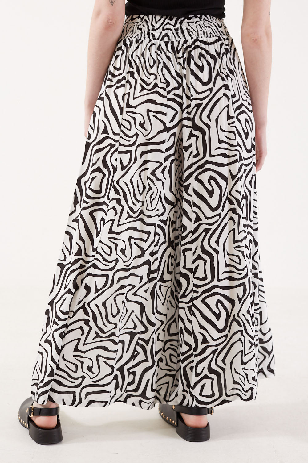 Nancy Zebra Print Wide Leg Tie Waist Trousers in Black and White