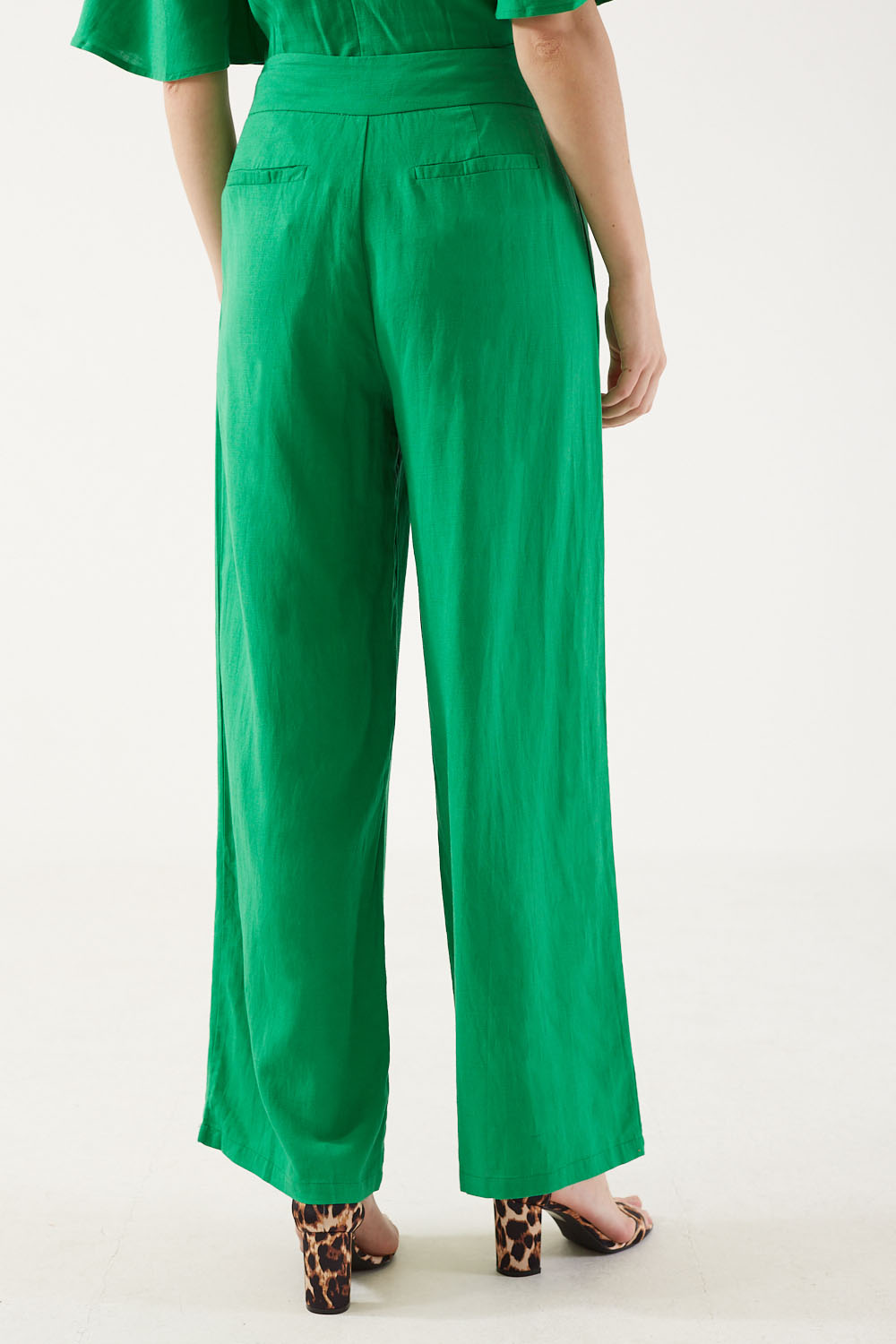 Roberta Wide Leg Linen Trousers in Green