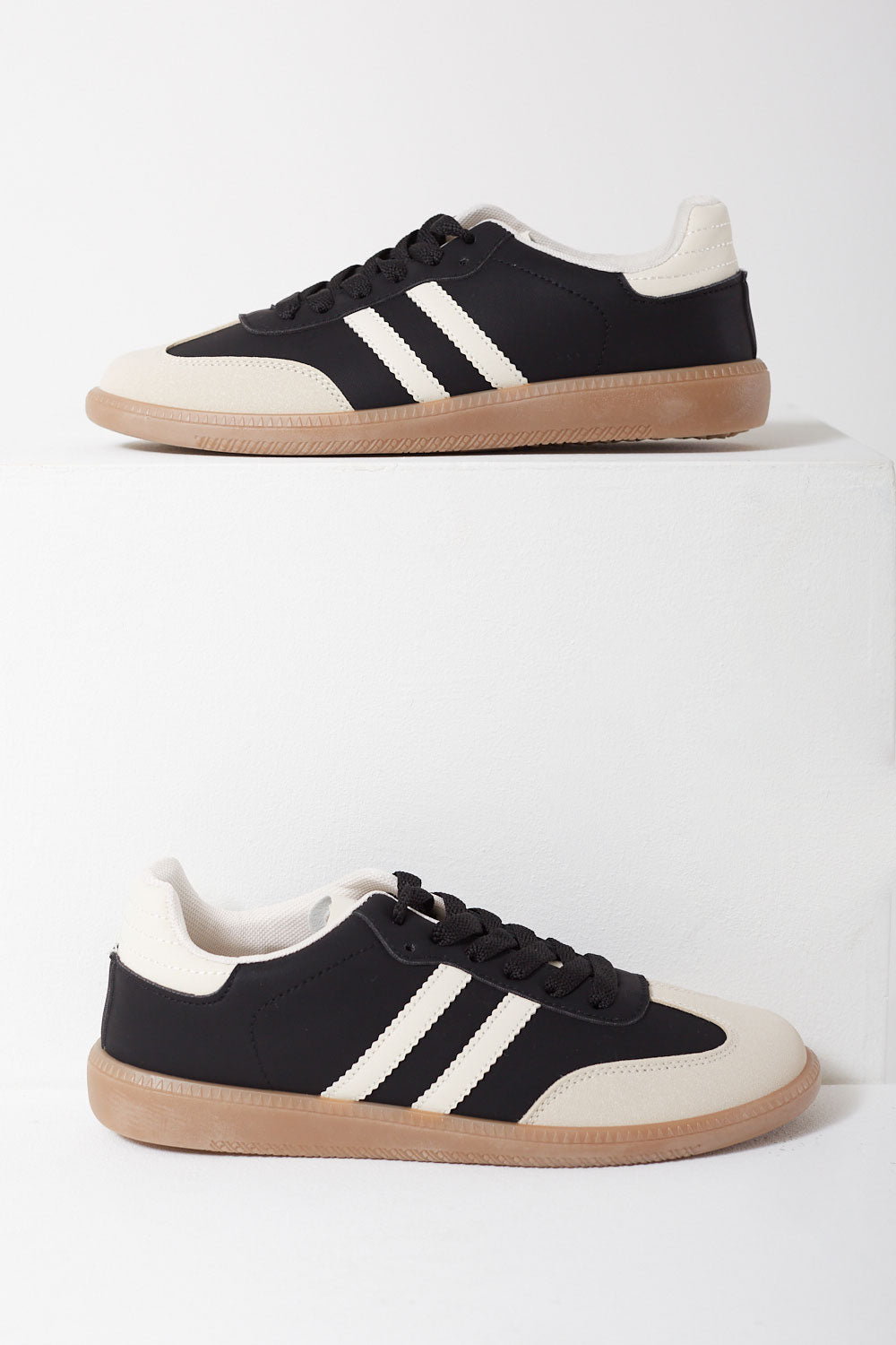 Sandra Casual Retro White Stripes Trainers in Black