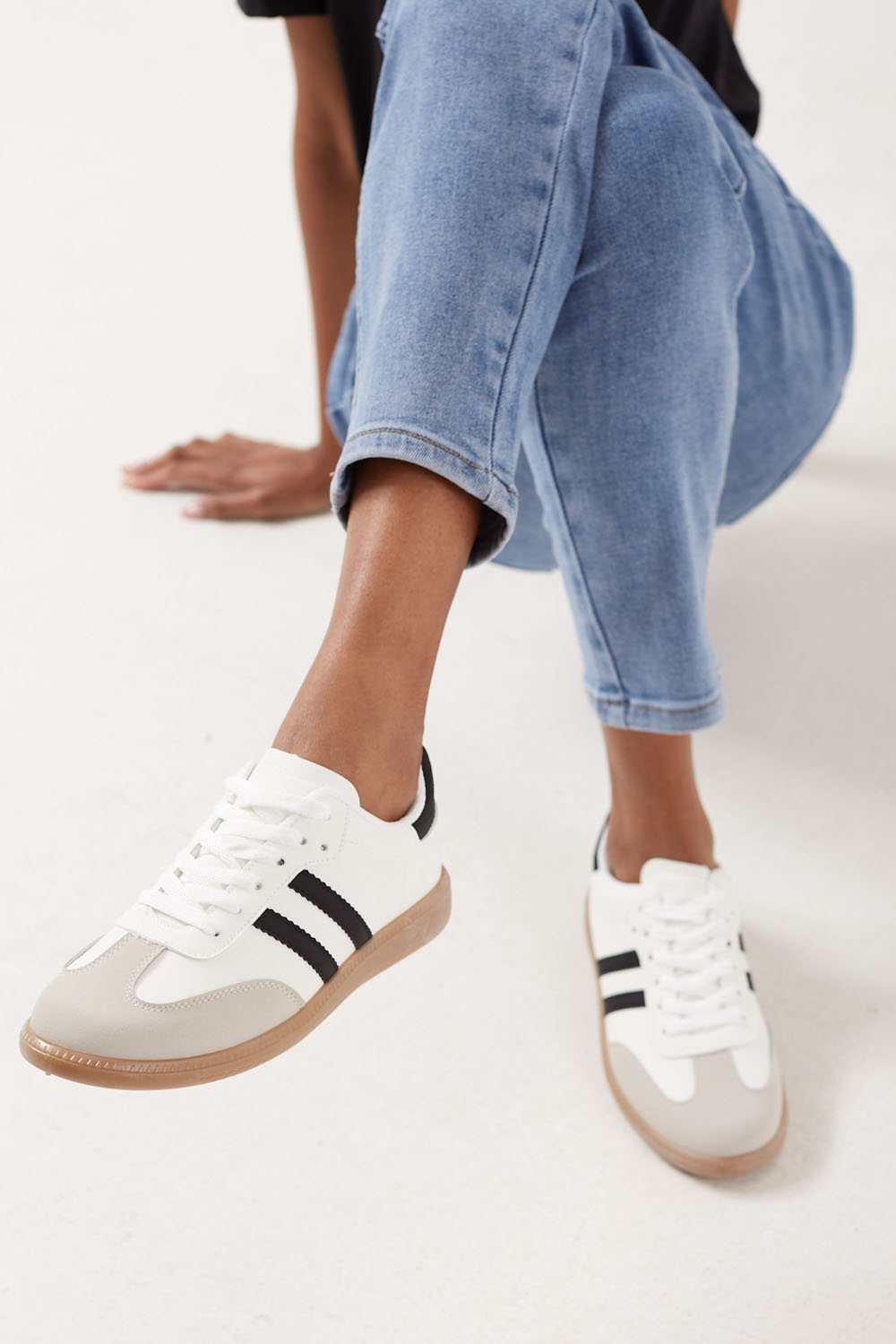 Sandra Casual Retro Black Stripes Trainers in White