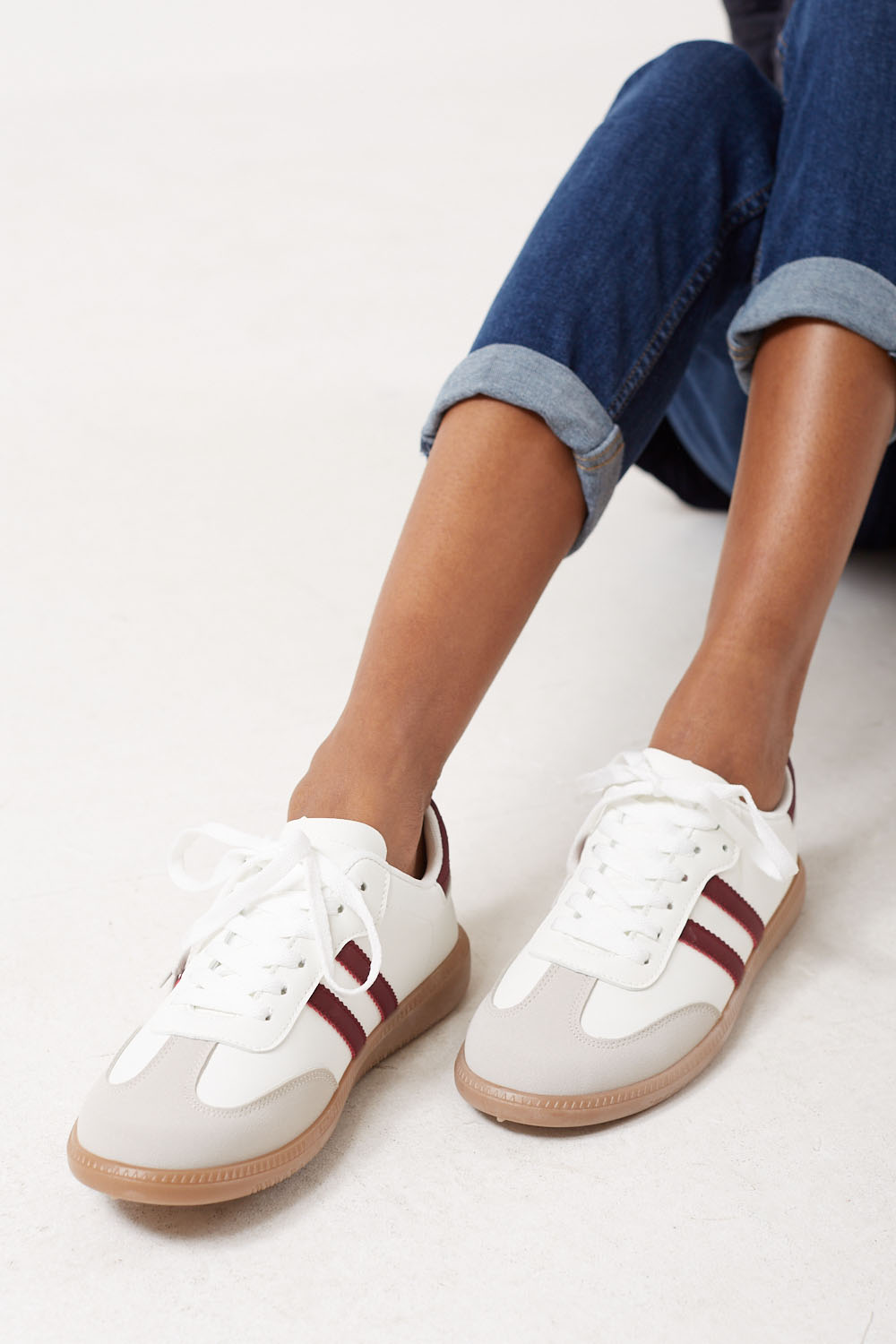 Sandra Casual Retro Burgundy Stripes Trainers in White