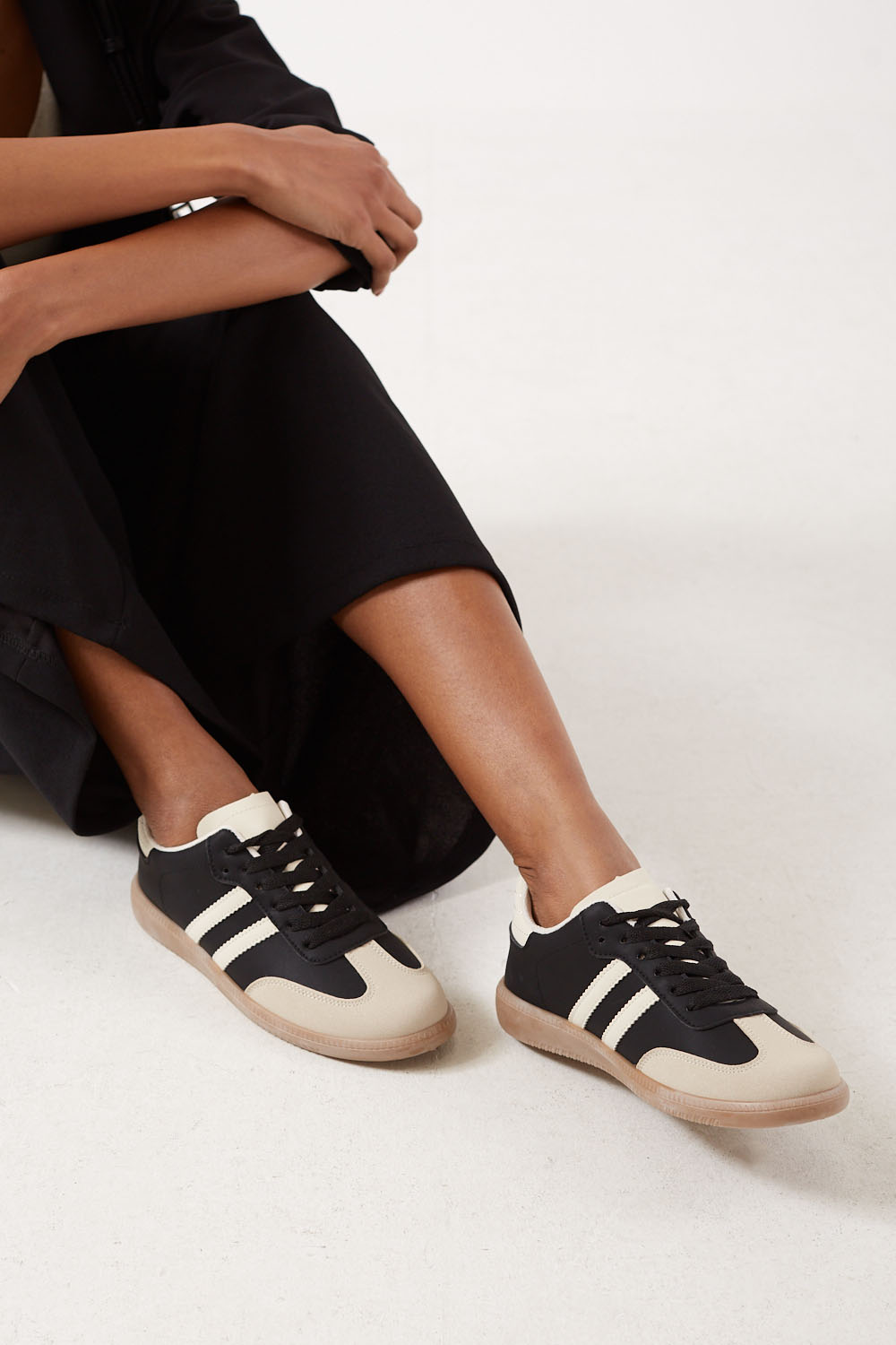 Sandra Casual Retro White Stripes Trainers in Black