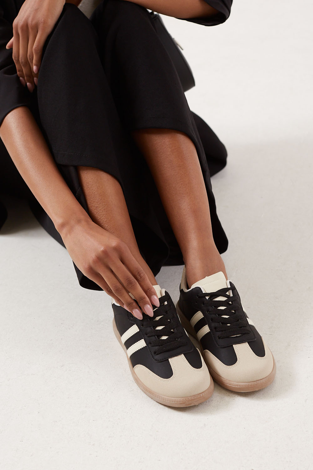 Sandra Casual Retro White Stripes Trainers in Black