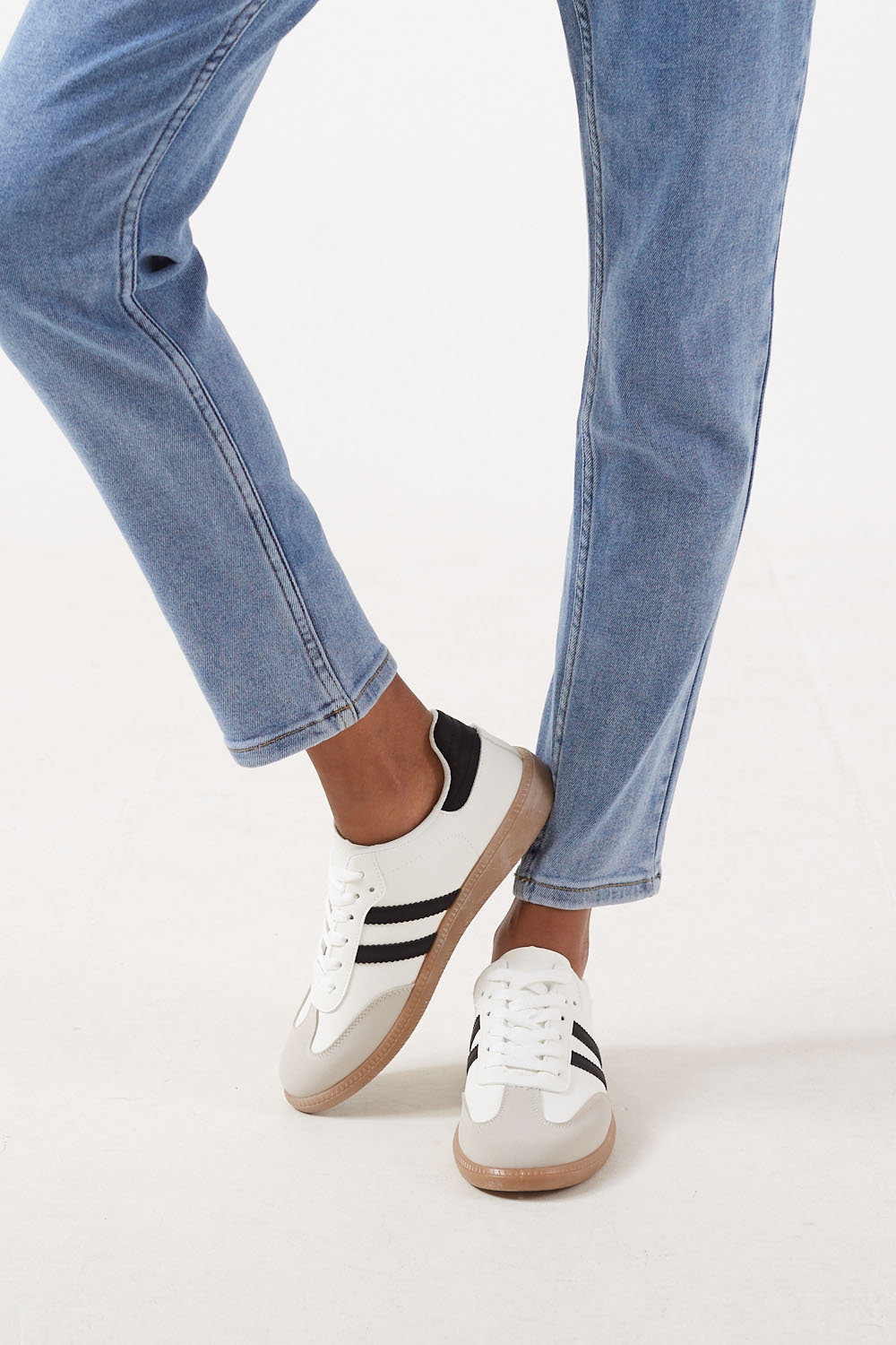 Sandra Casual Retro Black Stripes Trainers in White