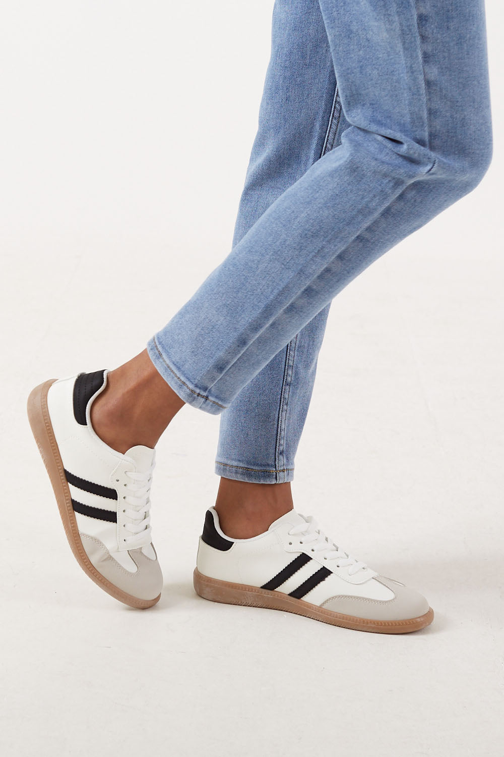 Sandra Casual Retro Black Stripes Trainers in White