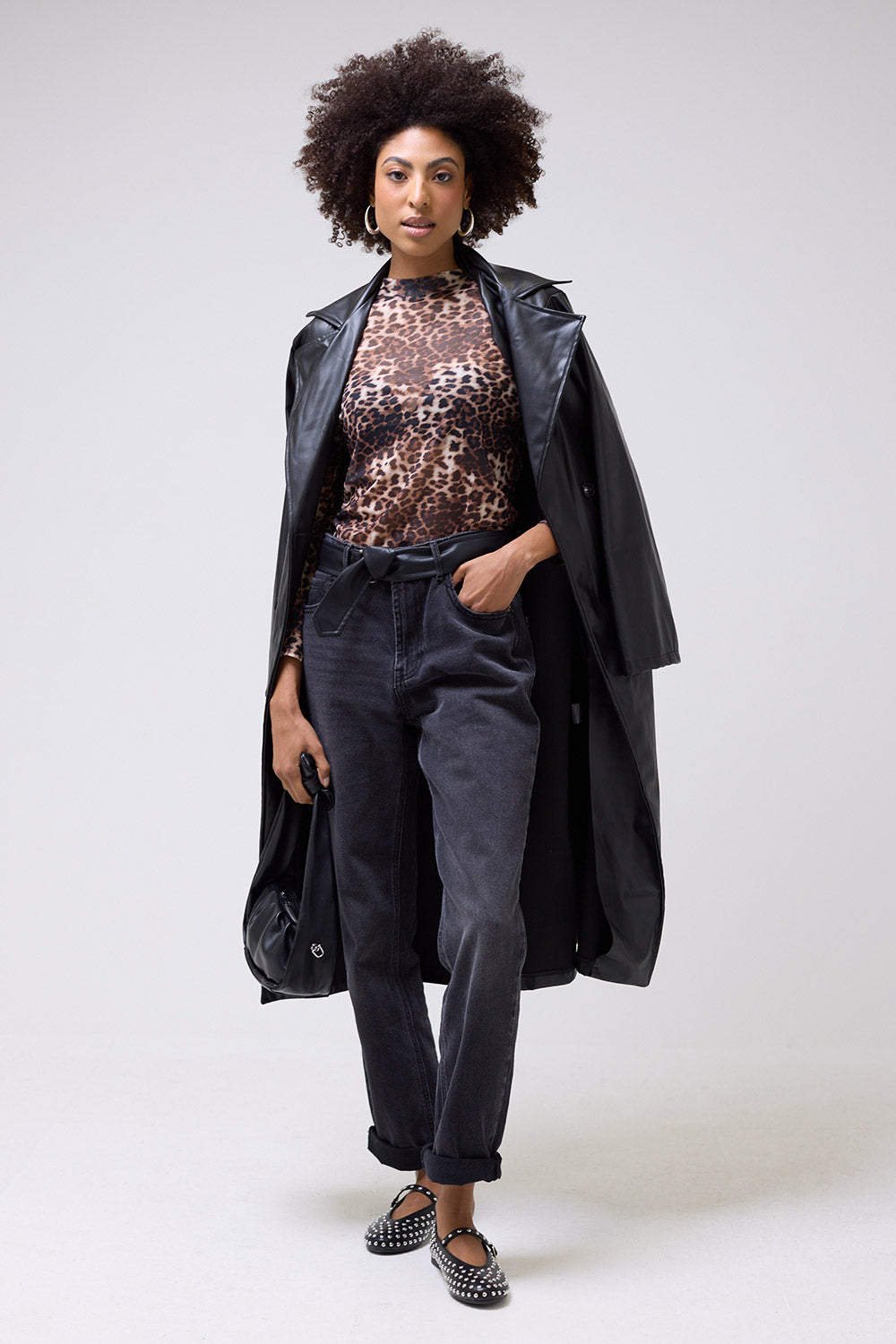 Jass Leopard Print Sheer Mesh Long Sleeve Top in Beige