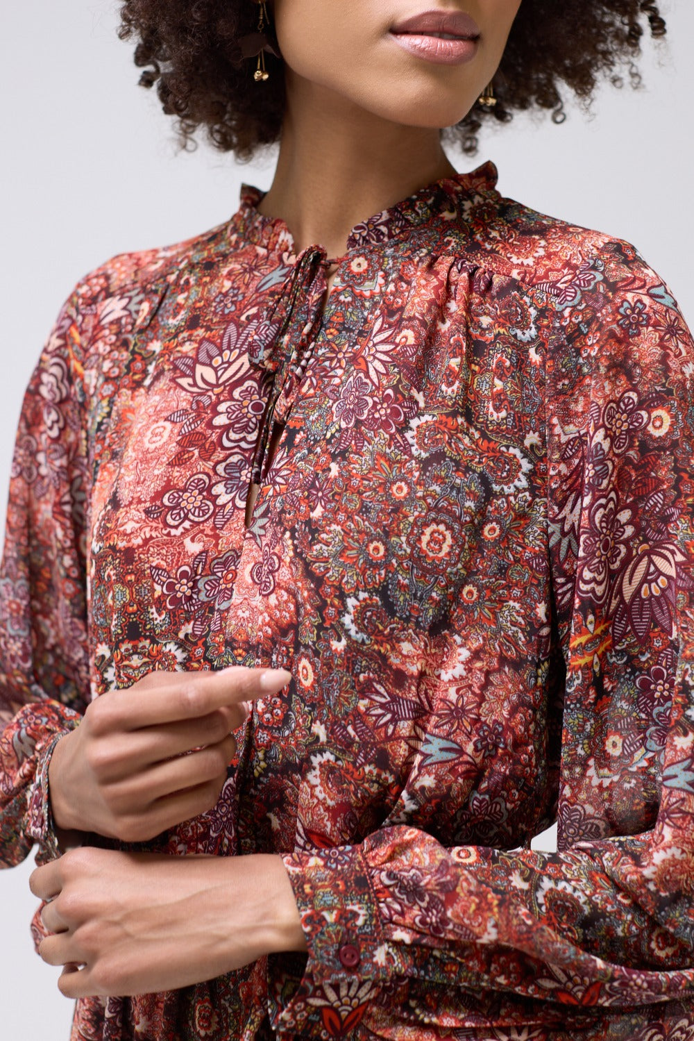 Phoebe Floral Print Long Sleeve Maxi Dress in Rust Orange