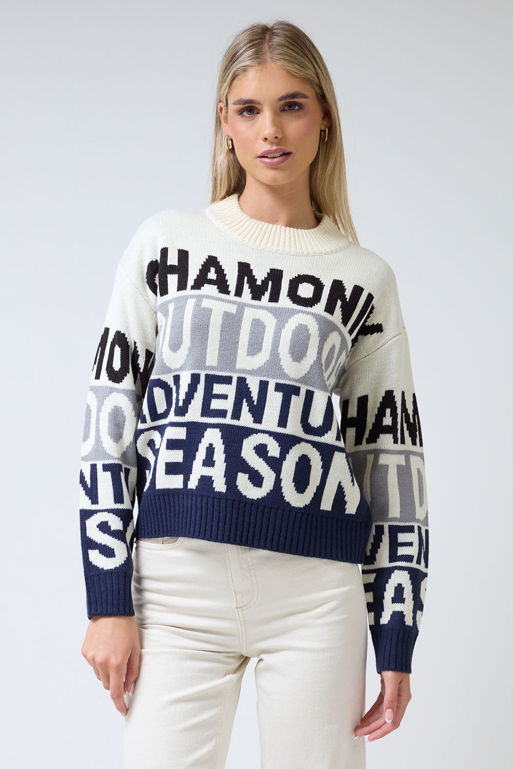 Ski L/S O-Neck Knit Jumper in Ivory