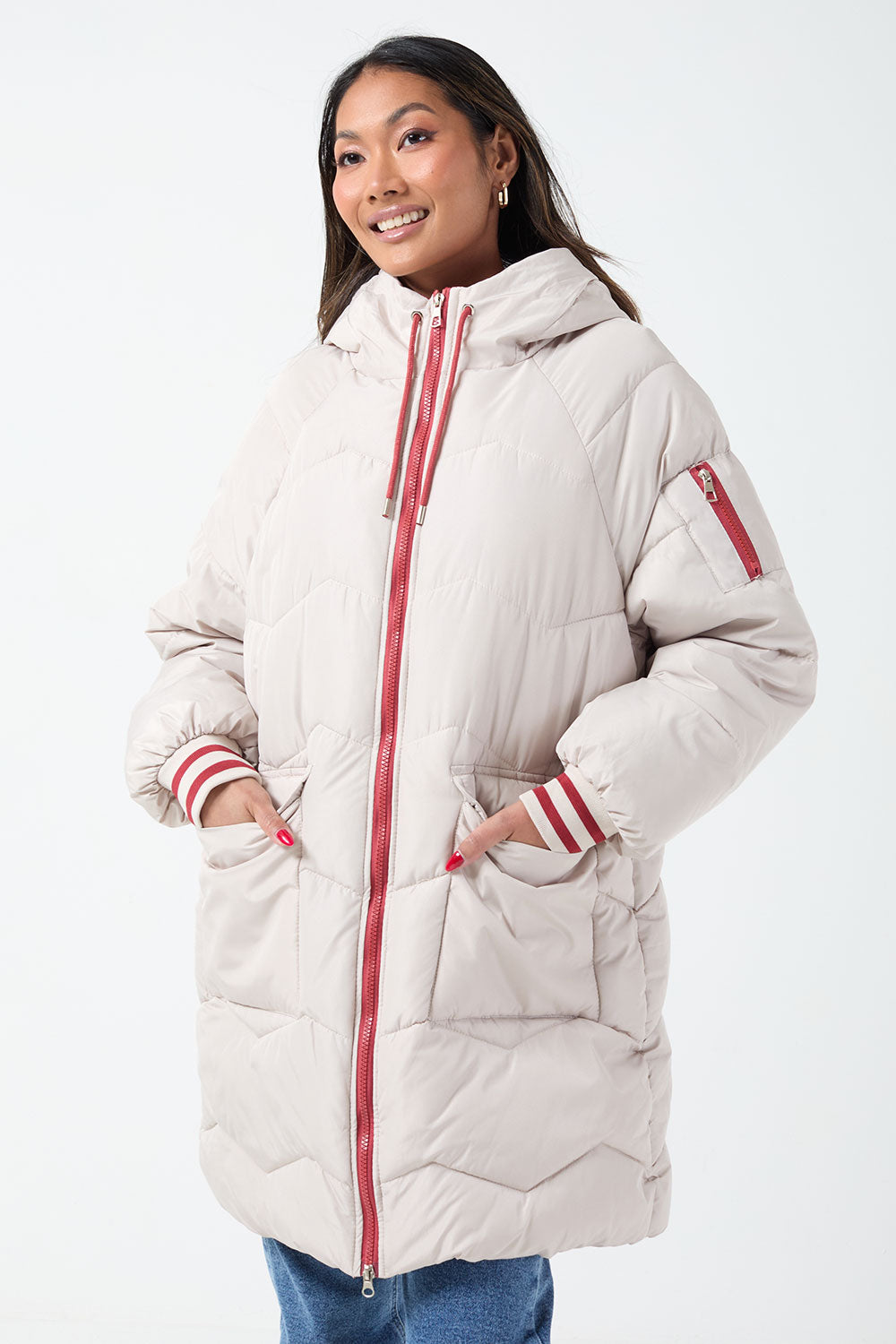 Eve Padded Contrast Jacket in Beige