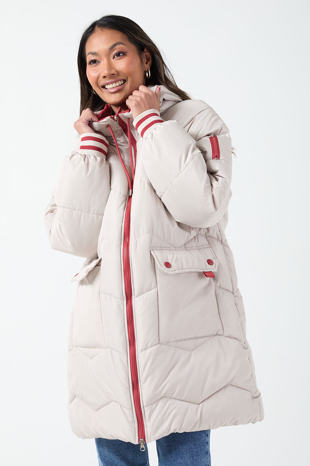 Eve Padded Contrast Jacket in Beige