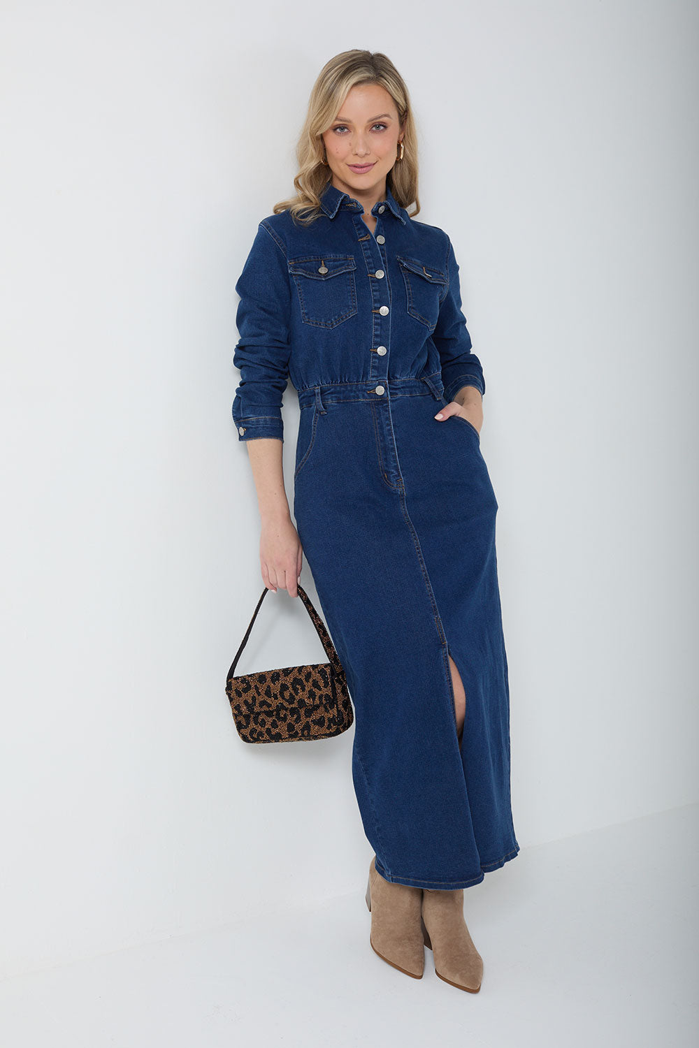 Ruth Button Through Denim Dress