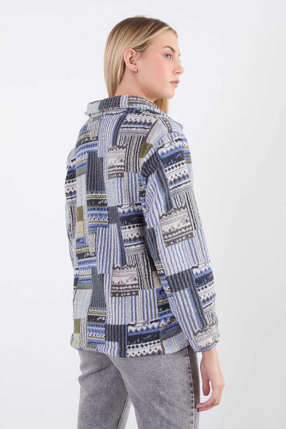 POLLY HALF ZIP PRINTED FLEECE - BLUE BLANKET