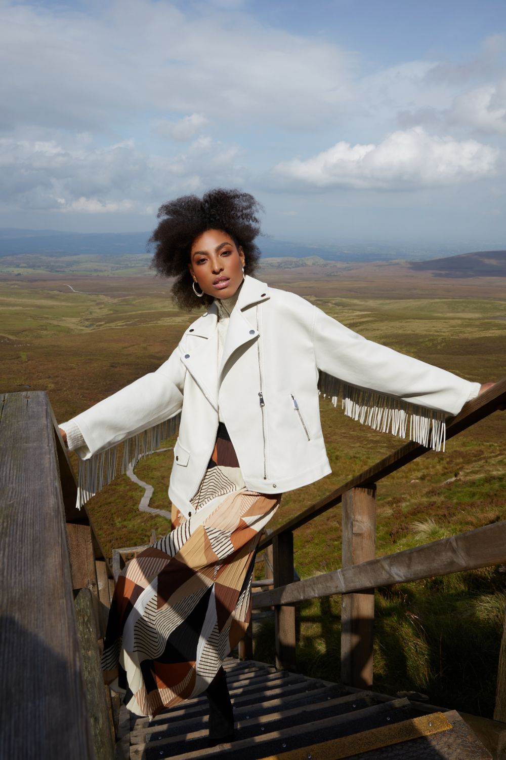 Florence Fringed Faux Leather Jacket in Cream