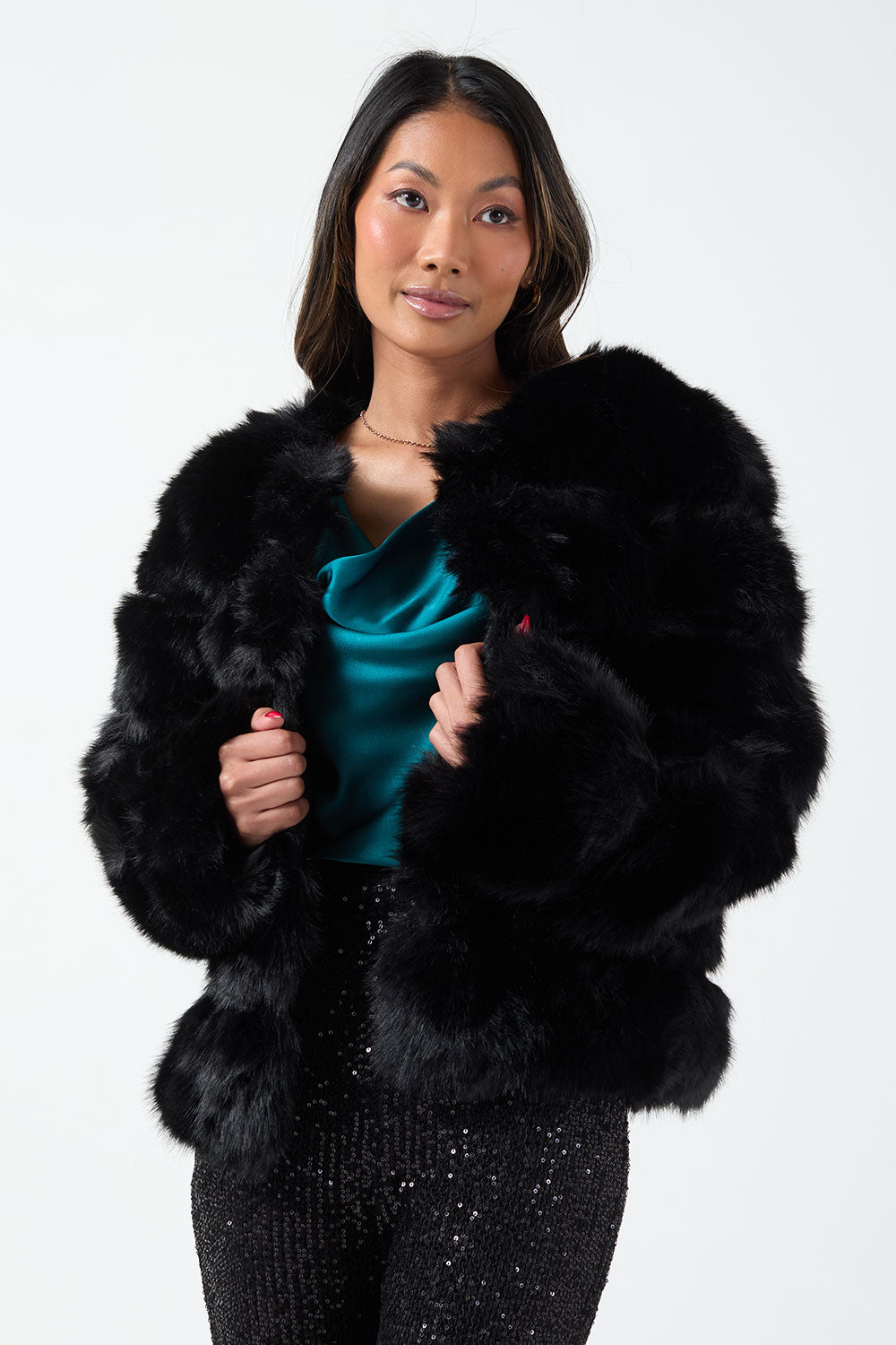 Bonnie Faux Fur Jacket in Black