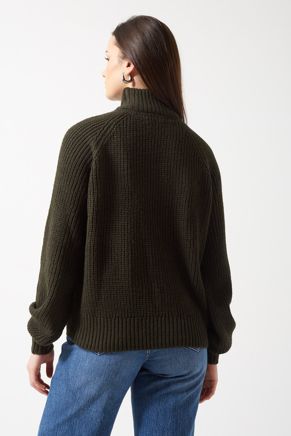 Timmy High Neck Rib Jumper in Pine Green