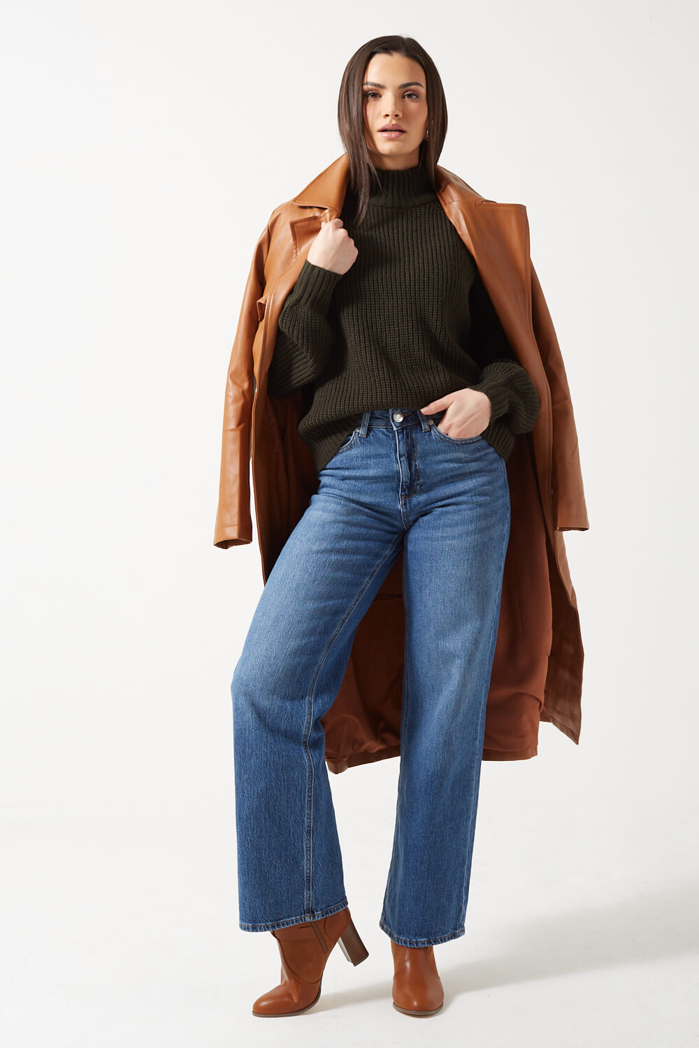 Timmy High Neck Rib Jumper in Pine Green