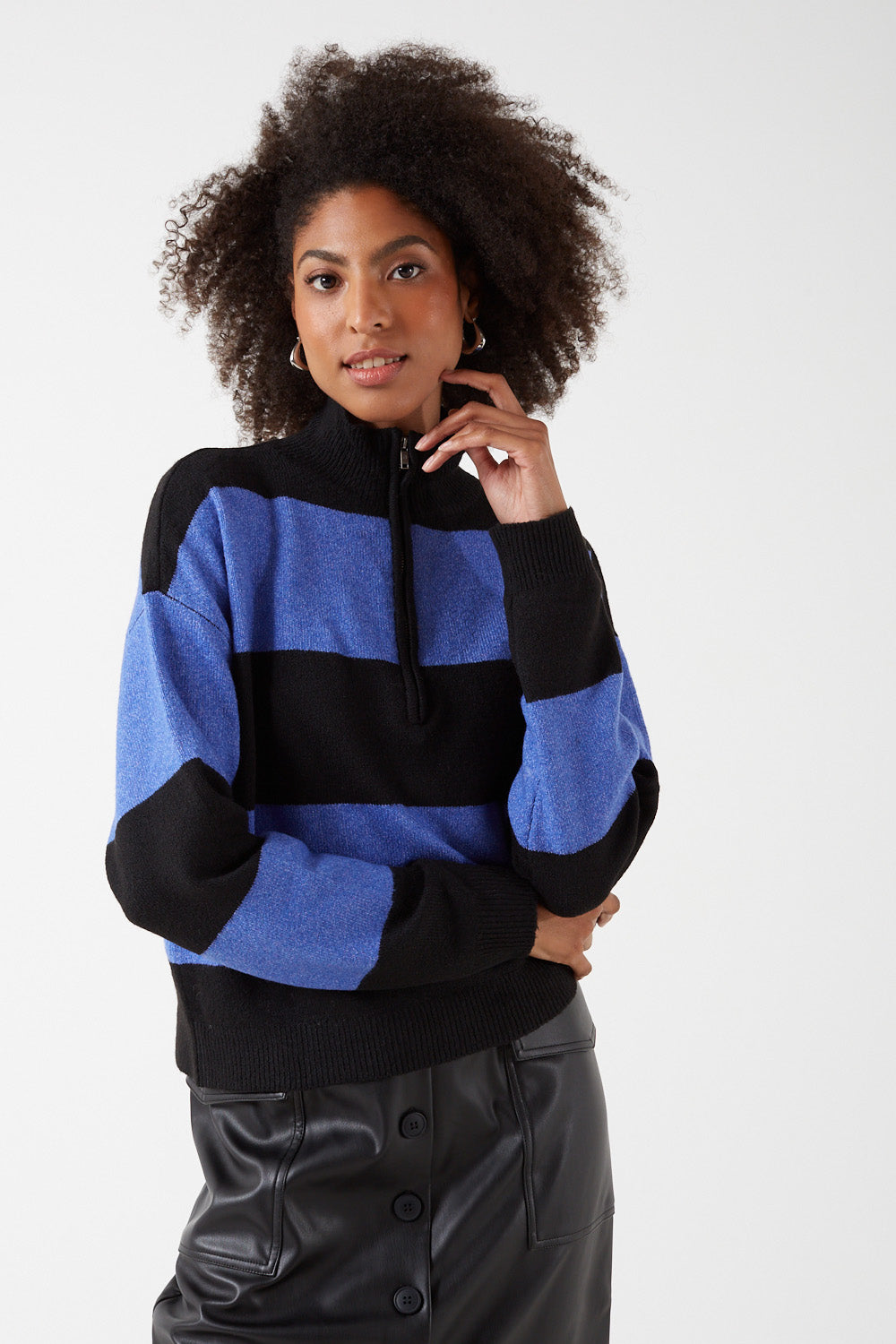 Kate L/S Half Zip Striped Knit in Blue