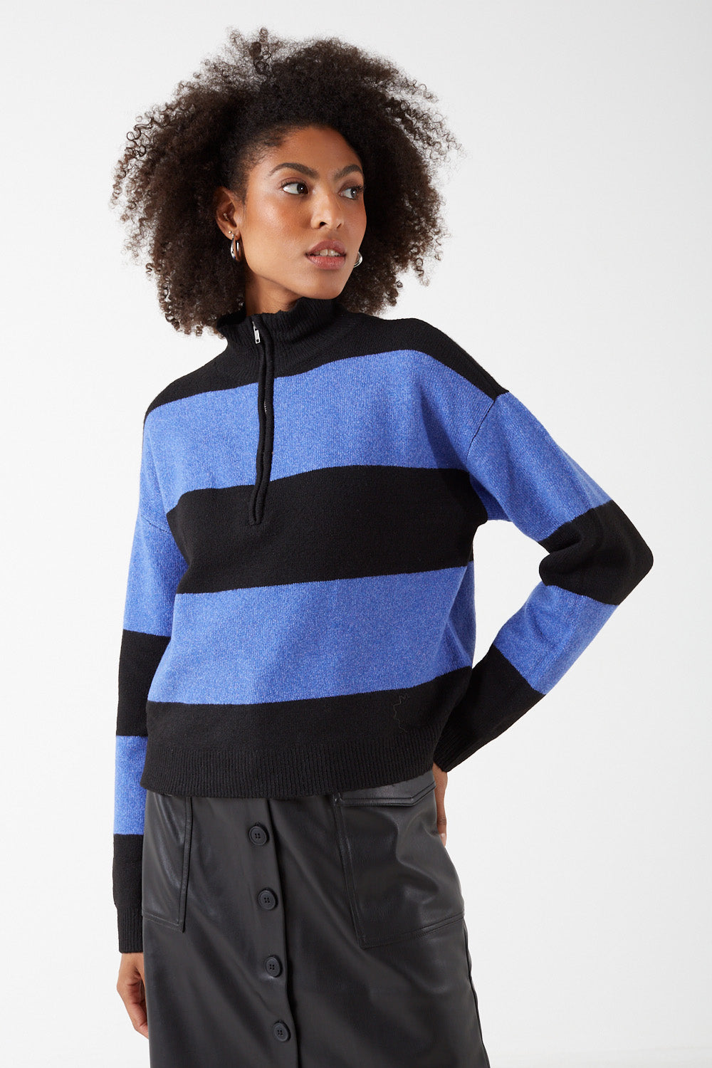 Kate L/S Half Zip Striped Knit in Blue